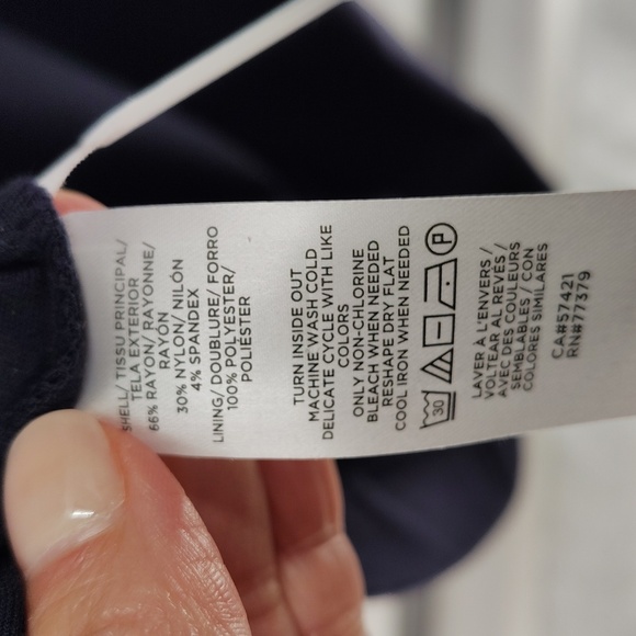 Ann Taylor Navy Zip Back Dress Midi Size 12 Button Detail Stretch - Picture 8 of 8